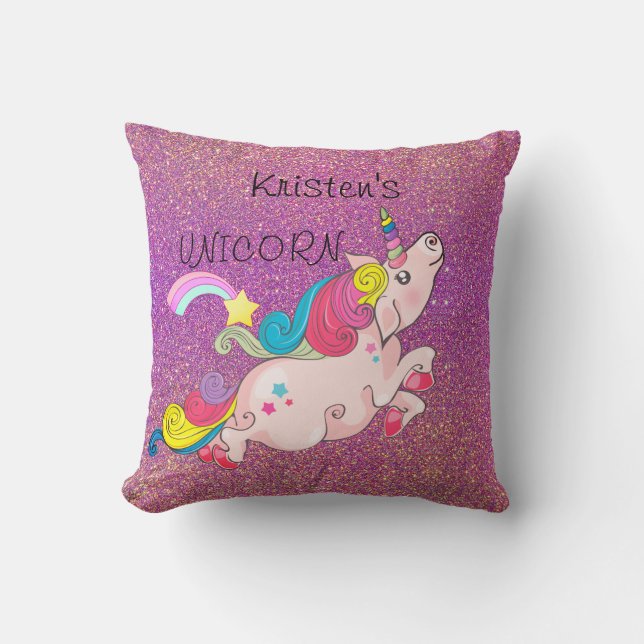 CustomText/ Unicorn Kawaii Rainbow Ombre Glitzer Kissen (Vorderseite)