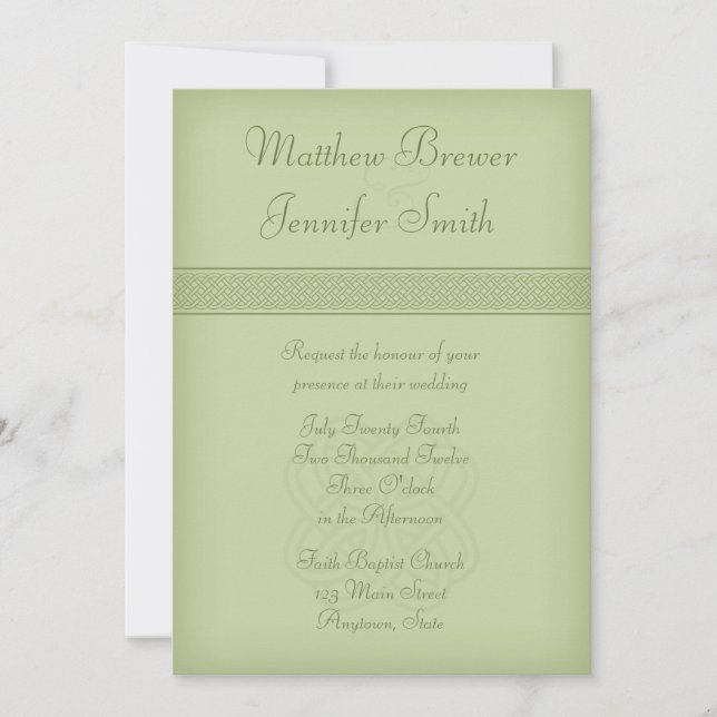 Custon Green Irish Celtic Knot Wedding Einladung (Vorderseite)