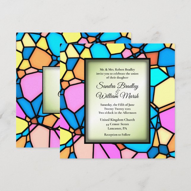 Cut Glass Mosaic Grüne Akzente Hochzeitseinladung Einladung (Vorne/Hinten)