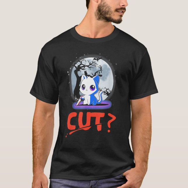 Cut Halloween Kostüm Murderous Katze mit blutigen  T-Shirt (Vorderseite)