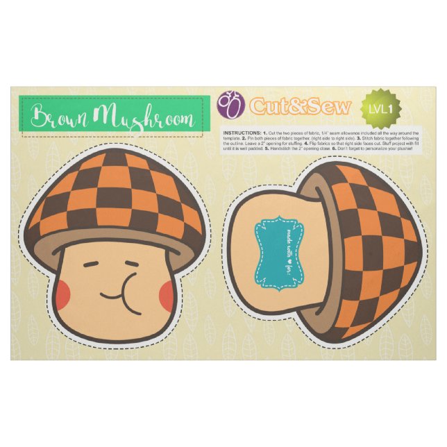 Cut & Sew Brown Mushroom - Easy DIY Project Stoff (Fat Quarter (45,7 x 55,9 cm))