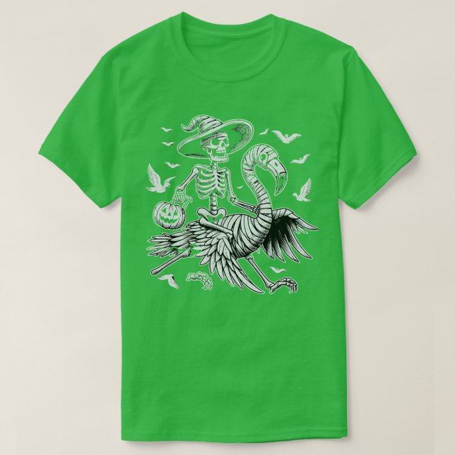 Cut Spooky Flamingo Skeleton Halloween T-Shirt (Design vorne)
