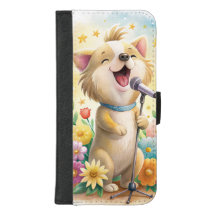 Cutd Dog Singen mit Blume Wallet Case