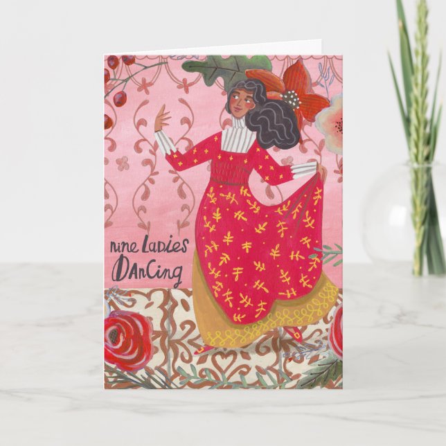Cute 12 days of Christmas nine ladies dancing Karte (Vorderseite)