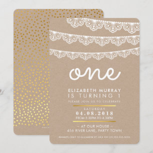 CUTE 1er anniversaire fête INVITATION dentelle rus