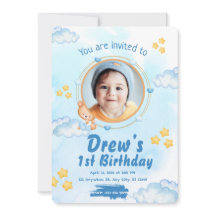 Cute 1st Baby Boy Birthday Invitation