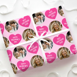 Cute 2 Photo Valentine's Day Heart Girlfriend Pink Geschenkpapier