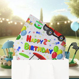 Cute 2nd Birthday Red Golf Cart Boy's  Seidenpapier