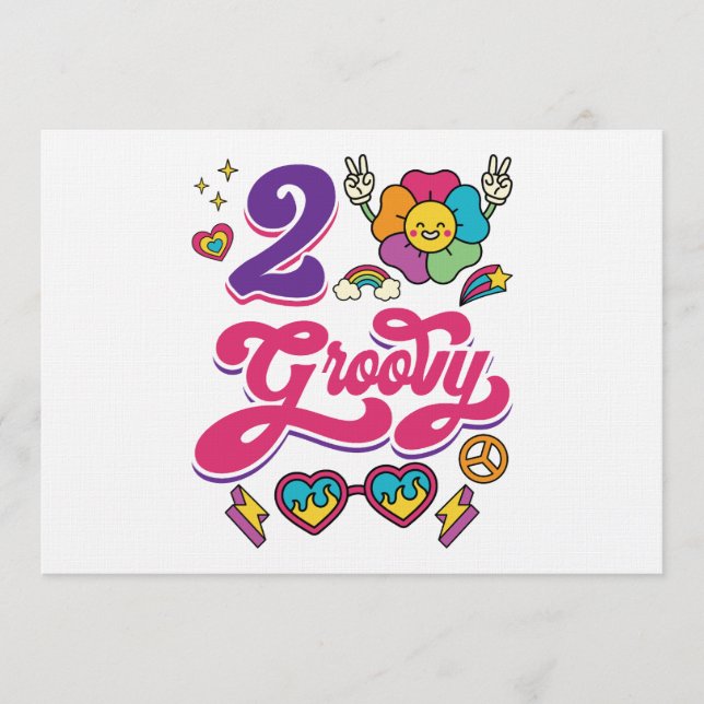Cute 2nd Birthday Toddler 2 Groovy Einladung (Vorderseite)
