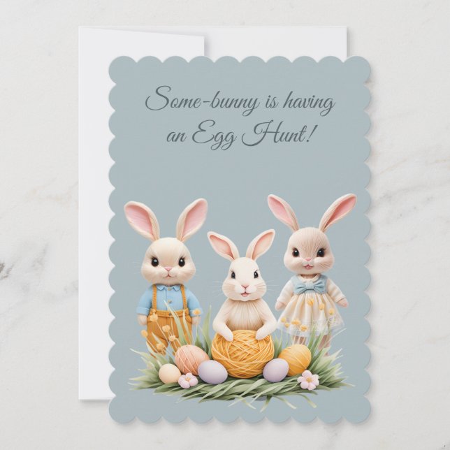 Cute 3 Bunnies Easter Egg Hunt Party Invitation (Vorderseite)
