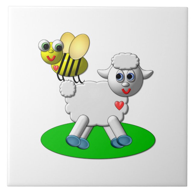 Cute 3-D Look Bee and Lamb Fliese (Vorderseite)
