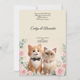 Cute 3D Cat Bride and Groom Cream Wedding Einladung