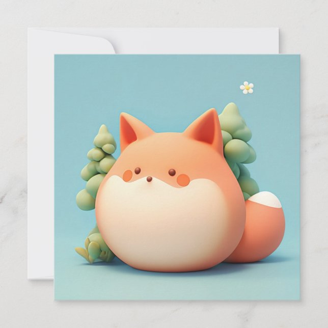 Cute 3D Clay Red Fox in Forest Scene Postcard (Vorderseite)