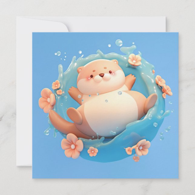 Cute 3D Clay Sea Otter Splashing in Water Postcard (Vorderseite)