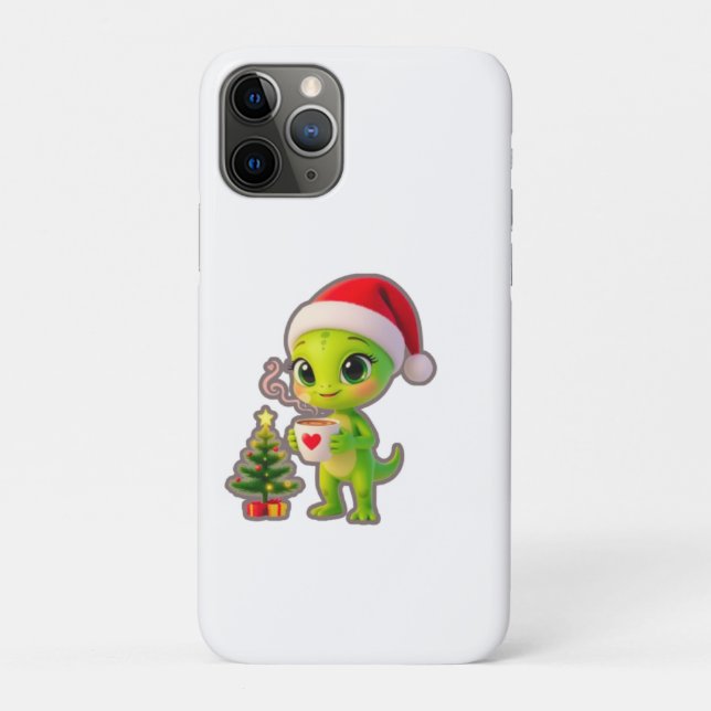 **Cute 3D Green Alien in Santa Hat with Hot Chocol Case-Mate iPhone Hülle (Rückseite)