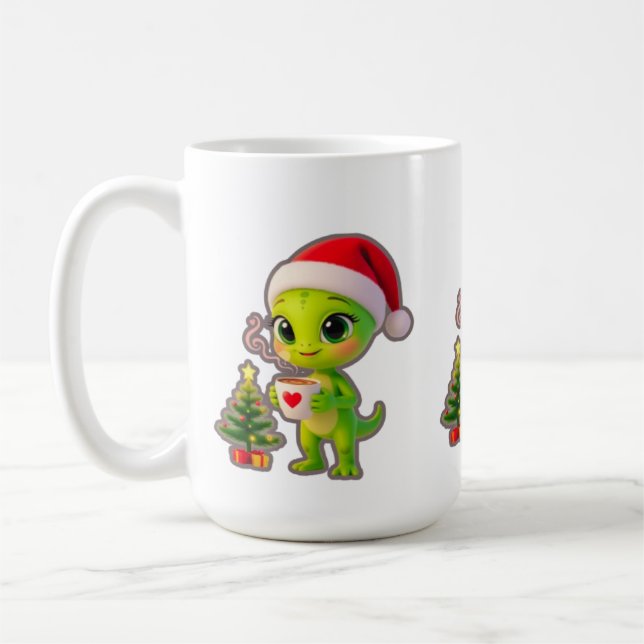 **Cute 3D Green Alien in Santa Hat with Hot Chocol Kaffeetasse (Links)