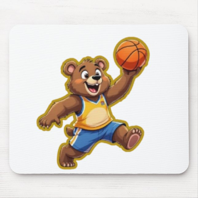 Cute 3D Teddy Bear Playing Basketball – Adorable S Mousepad (Vorne)