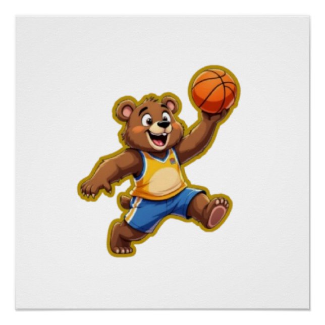 Cute 3D Teddy Bear Playing Basketball – Adorable S Poster (Vorderseite)