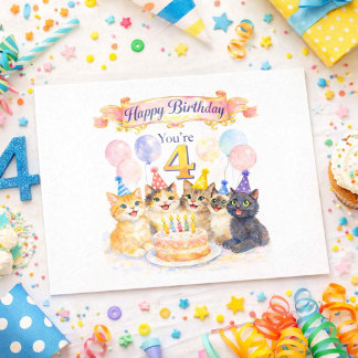 Cute 4th Birthday for Girls  Postkarte