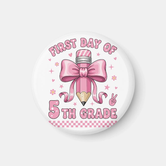 Cute 5th Grade Girl Pink Bow Groovy Pencil Design Magnet (Vorne)