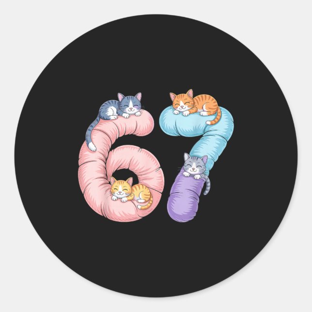 Cute 67 Cat Meme Design  Runder Aufkleber (Vorderseite)