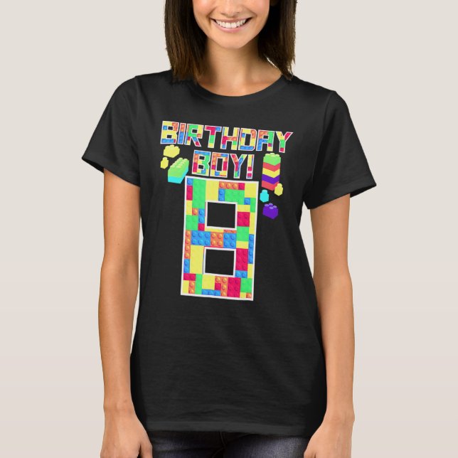 Cute 8th Birthday  8 Years Old Block Building Boys T-Shirt (Vorderseite)