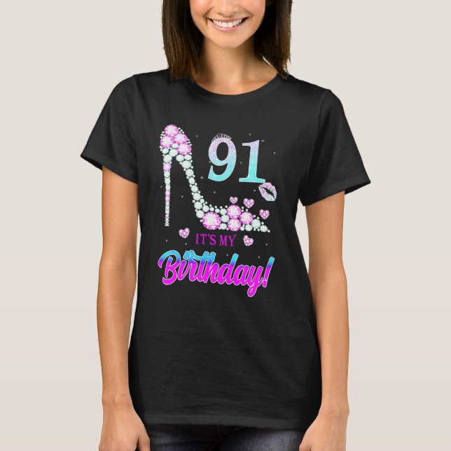 Cute 91 Years Old It's My 91st Birthday Party T-Shirt (Vorderseite)