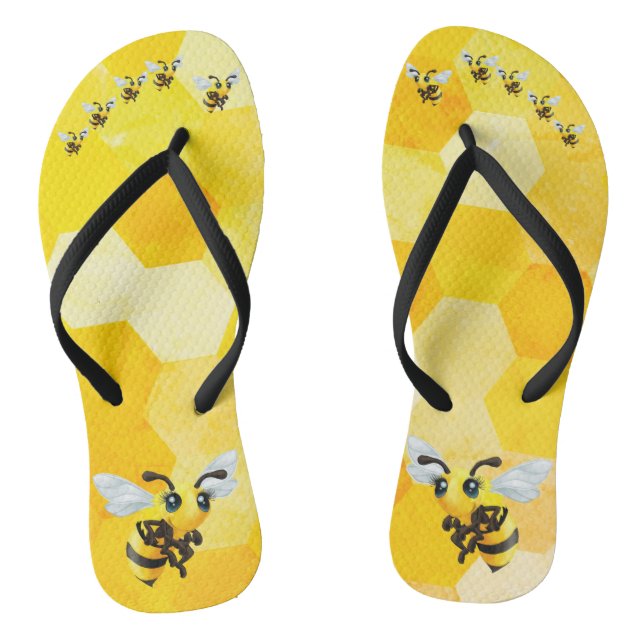 Cute Abeille de miel Noir et Jaune tongs (Semelle)