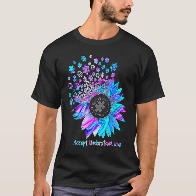 Cute Accept Understand Love Sunflower Autism Aware T-Shirt (Vorderseite)
