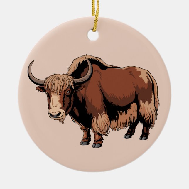 Cute & adorable brown Yak  Keramik Ornament (Vorne)