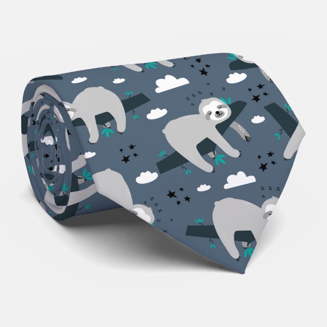 cute adorable gray sloth pattern blue background krawatte (Gerollt)