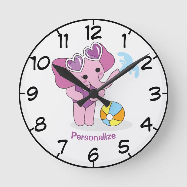 Cute & Adorable Purple Baby Elephant Cartoon Runde Wanduhr (Vorderseite)
