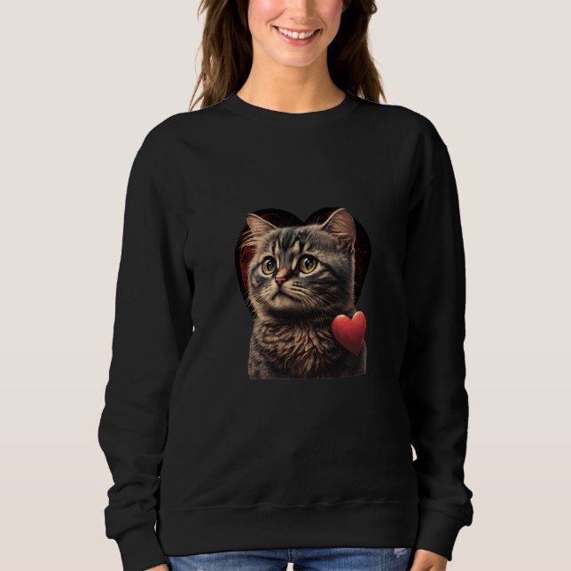 Cute adorable unique Happy Valentine's Day cat hea Sweatshirt (Vorderseite)