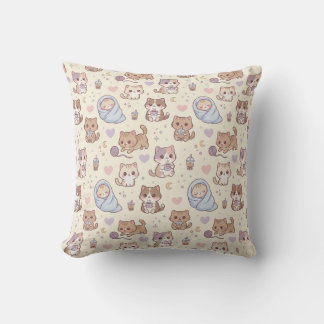 Cute Aesthetic Kitten Pattern Throw Pillow - Cozy  Kissen