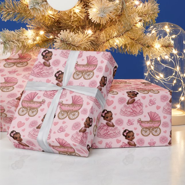 Cute African American Baby Girl Pink Geschenkpapier (Feiertage)