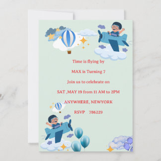 Cute Airplane Kids Birthday Invitation Einladung