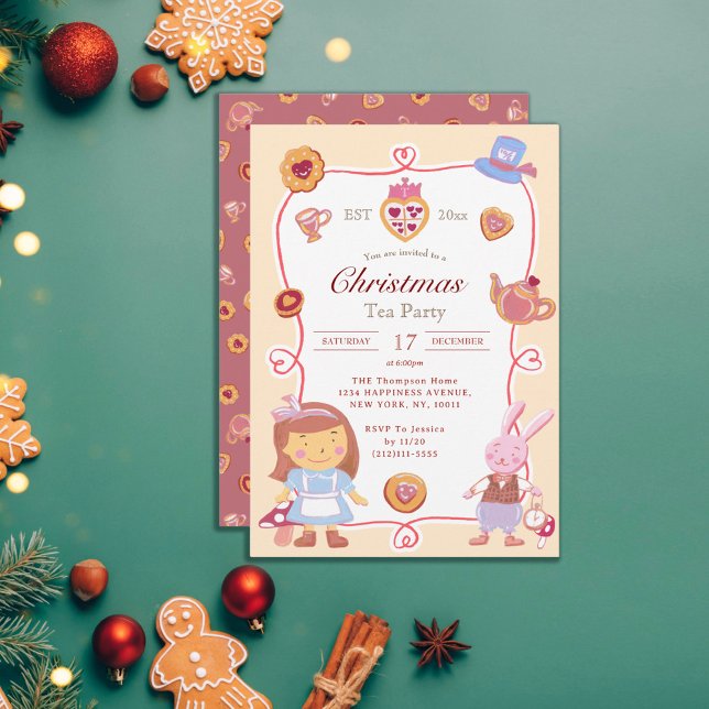 Cute Alice' Creamy Christmas Tea Party Invitation Einladung (Von Creator hochgeladen)