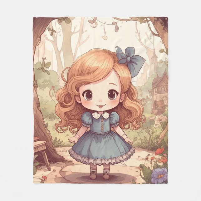 Cute Alice in Wonderland Whimsical Woodland Art Fleecedecke (Vorderseite)
