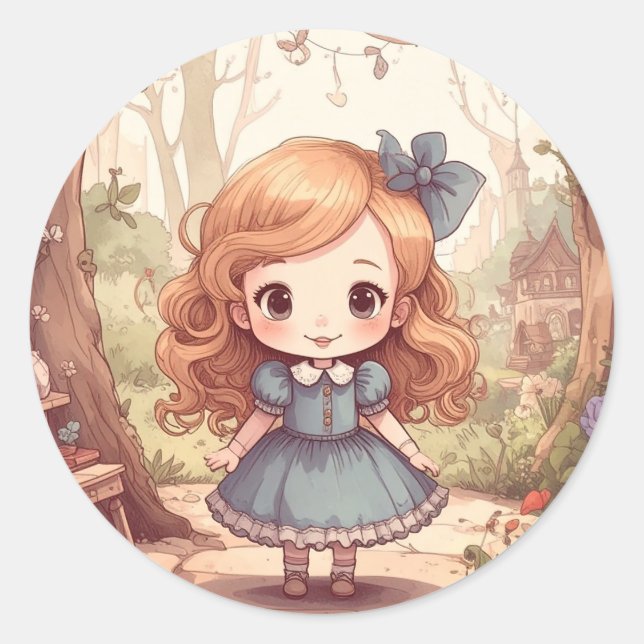 Cute Alice in Wonderland Whimsical Woodland Art Runder Aufkleber (Vorderseite)