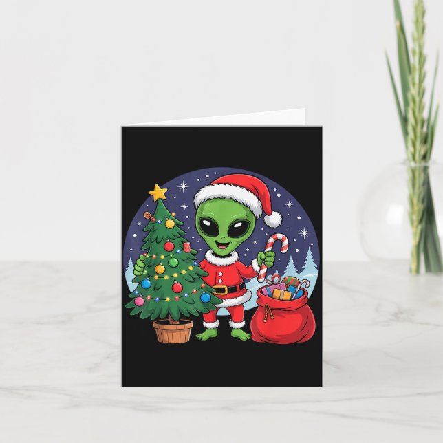 Cute Alien Christmas Tree Lights Xmas Holidays Win Karte (Vorderseite)