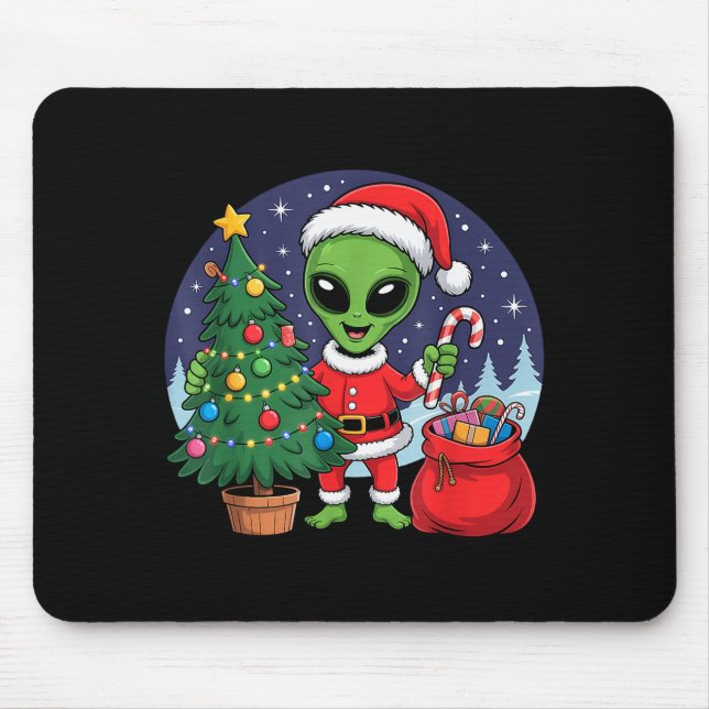 Cute Alien Christmas Tree Lights Xmas Holidays Win Mousepad (Vorne)