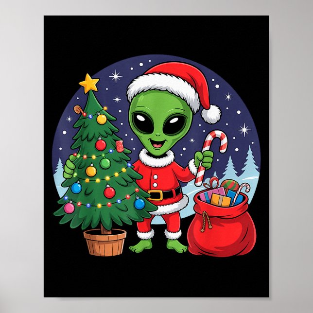 Cute Alien Christmas Tree Lights Xmas Holidays Win Poster (Vorne)