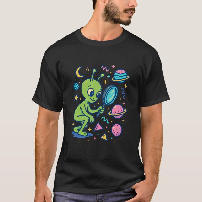 Cute Alien Exploring Planets | Pastel Space Vector T-Shirt (Vorderseite)