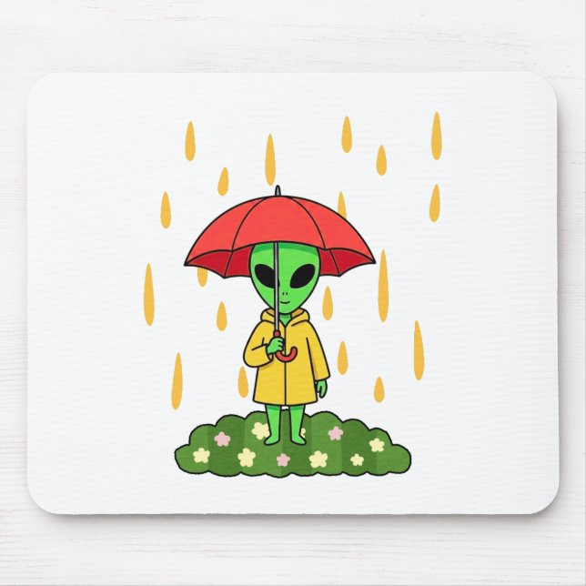 Cute Alien With Umbrella Kawaii Space Character Mousepad (Vorne)