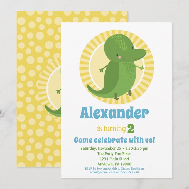 Cute Alligator Croc Anniversaire Invitation Garçon (Devant / Derrière)