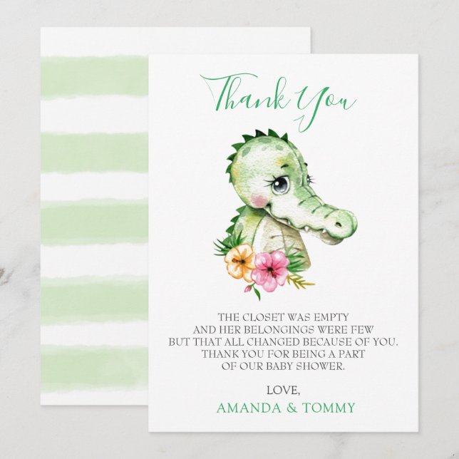 Cute Alligator Hibiscus Baby shower Merci (Devant / Derrière)