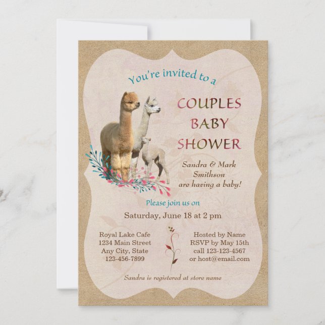 Cute Alpaca famille couples Baby shower Invitation (Devant)
