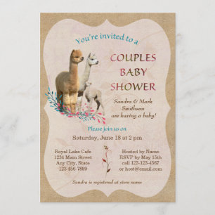 Cute Alpaca Famille Couples Baby shower Invitation