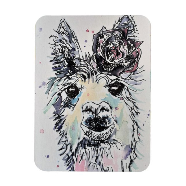 Cute Alpacca llama Animal Aquarelle Art Magnet (Vertical)