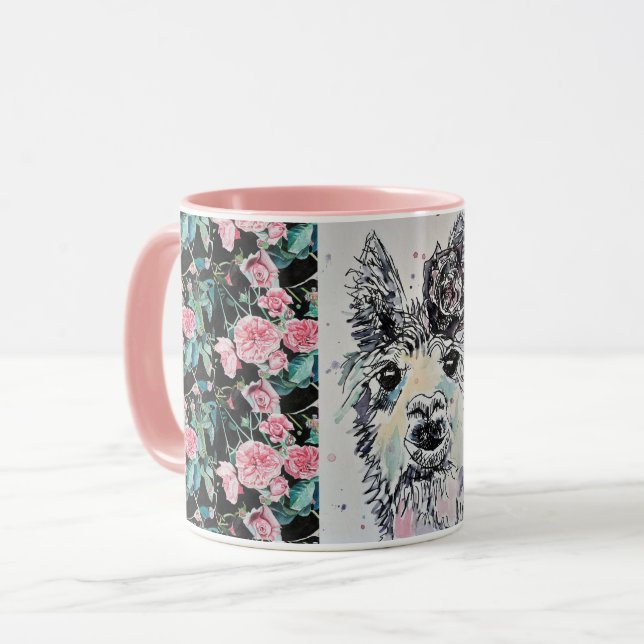 Cute Alpacca Llama Rose Aquarelle Peinture Mug (Devant gauche)